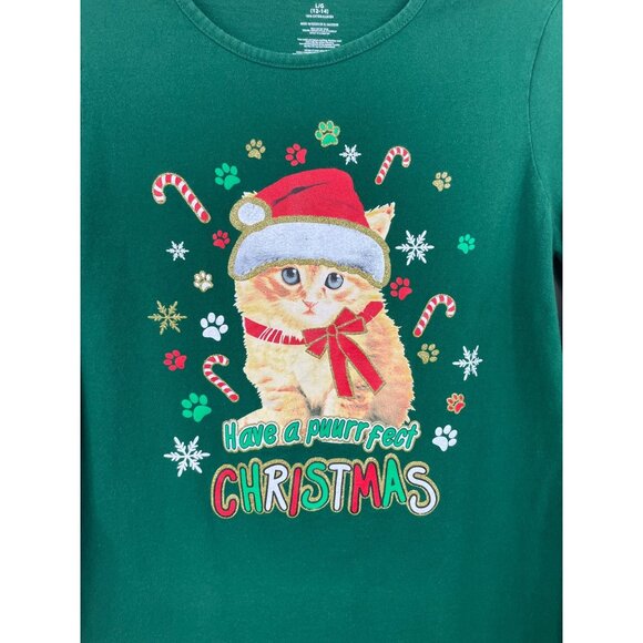 Have A Puurrfect Christmas Cat Themed Holiday Long Sleeve T-shirt Womens Size L - Picture 4 of 6